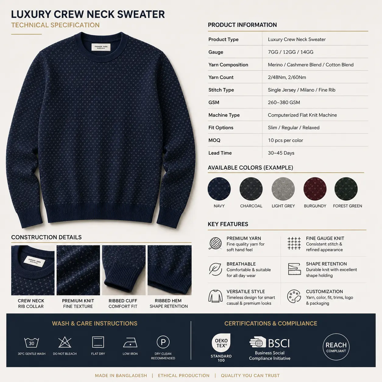 Luxury Crew Neck Technical Details
